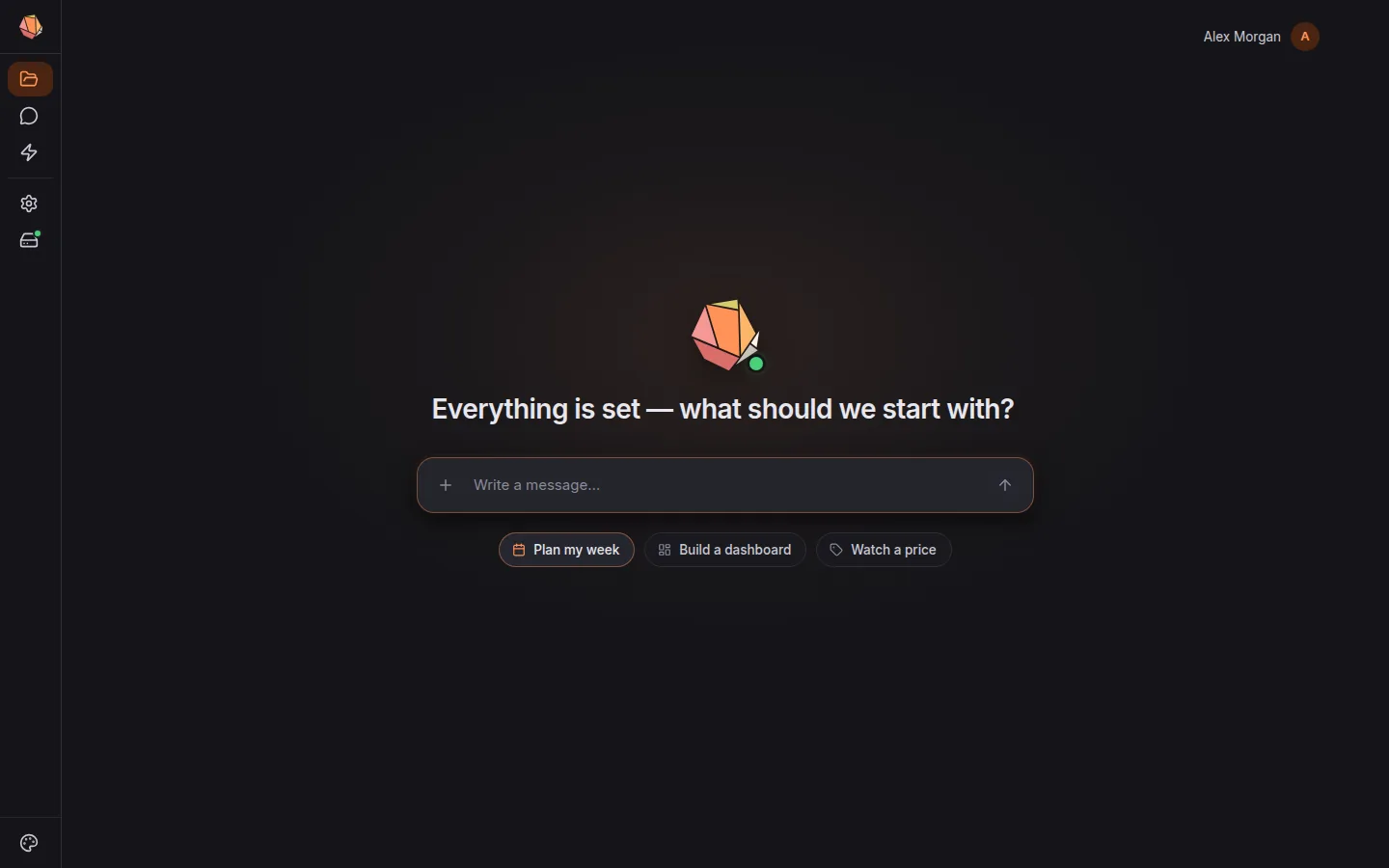 Pick your team, size your server, Deploy — a minute later the agent is online.